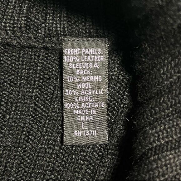 Context Womens Black Leather Wool Knit Cardigan Jacket Sz L Black Y2K Minimalist - Picture 11 of 11